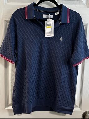Original Penguin All-over Jacquard Navy Johnny Collar Polo NWT